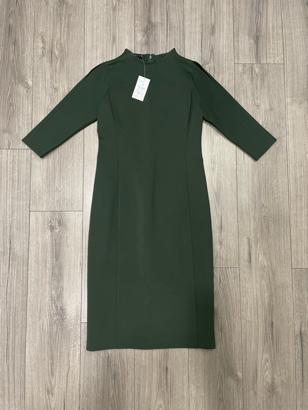 NWT Lafayette 148 New York Forest Green Sheath Dress 3/4 Sleeve Size 8